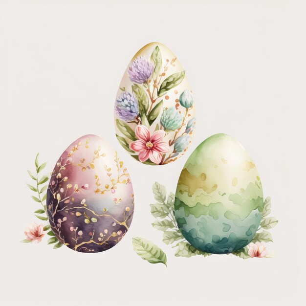 easter eggs, white background, watercolour illustration style