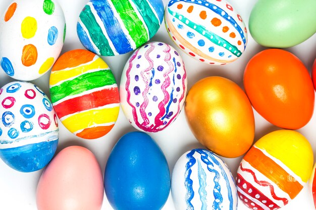 Easter eggs under the white red background