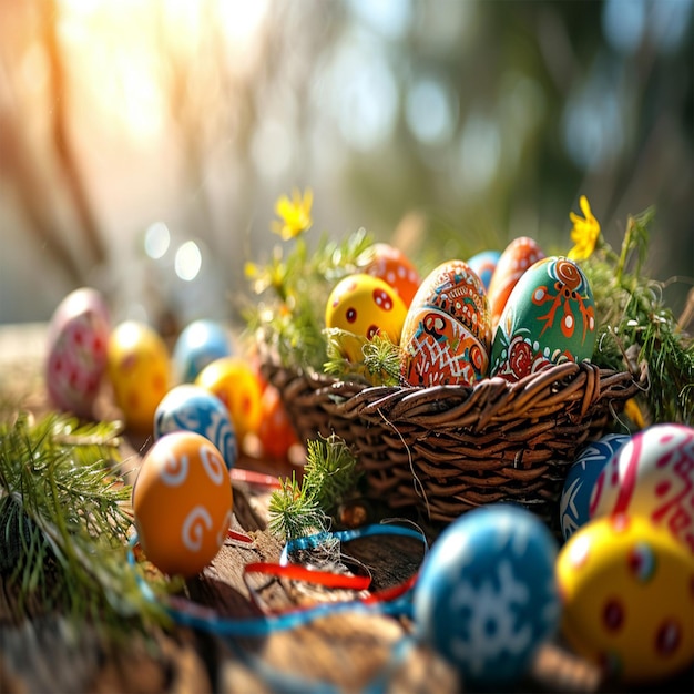 Easter eggs in a wicker basket