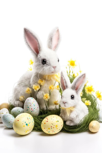 Easter eggs with a bunny and flowers