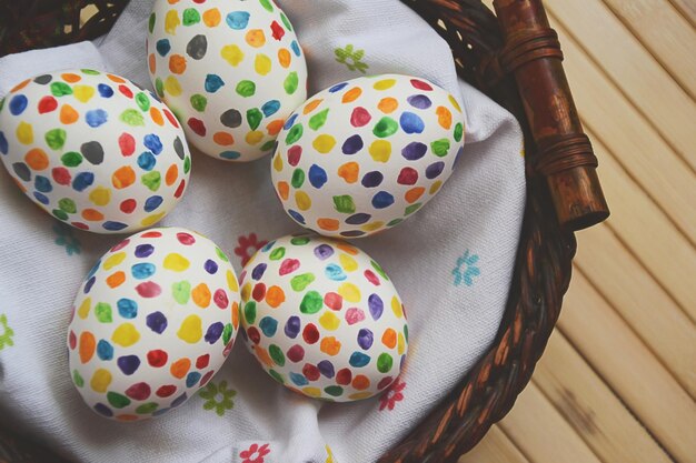 Easter eggs with colorful dots Trendy sunny matte effect Spring time mood Easter holiday eggs