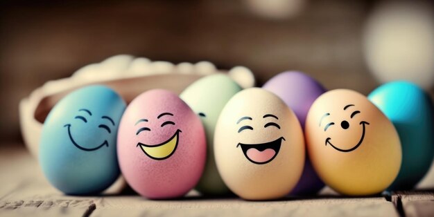 Easter eggs with drawing happy funny faces Creative Happy Easter wallpaper Easter eggs background