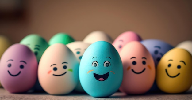 Easter eggs with drawing happy funny faces Eggs Faces drawing on eggs Happy Easter background