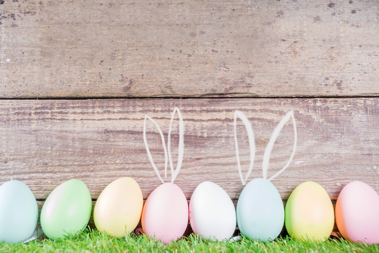 Photo easter eggs with drawn bunny ears