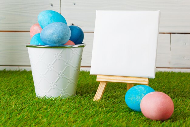 Easter Eggs with flower on Green Grass