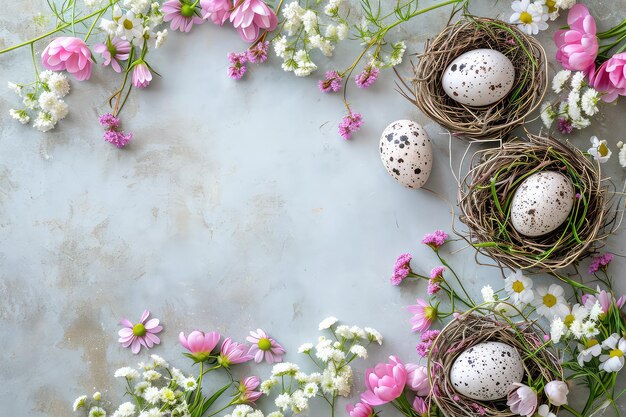 Easter eggs with flowers and willow