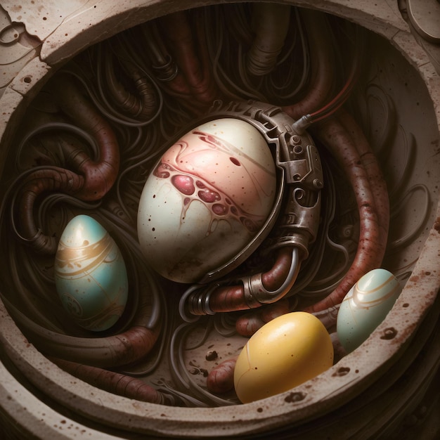 easter eggs with grotesque tubes