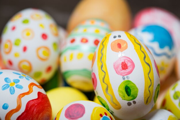 Easter eggs with ornaments, close