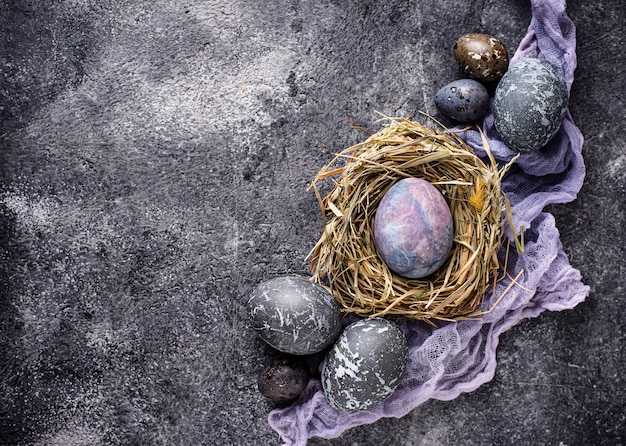 Easter eggs with stone or marble effect
