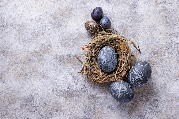 Easter eggs with stone or marble effect