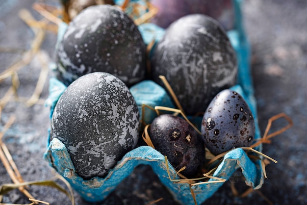 Easter eggs with stone or marble effect