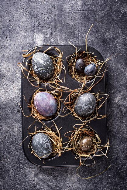 Easter eggs with stone or marble effect