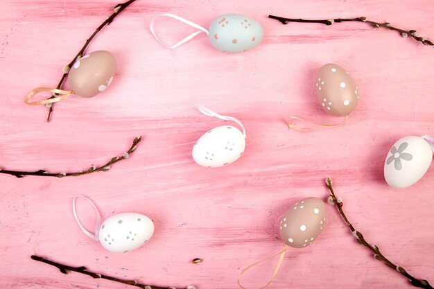 Easter eggs with willow branches