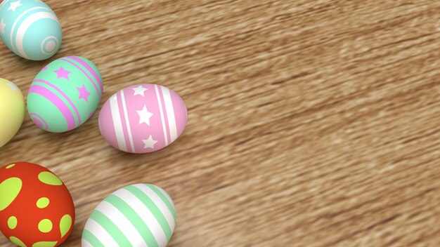 The Easter eggs on wood table for holiday concept 3d rendering