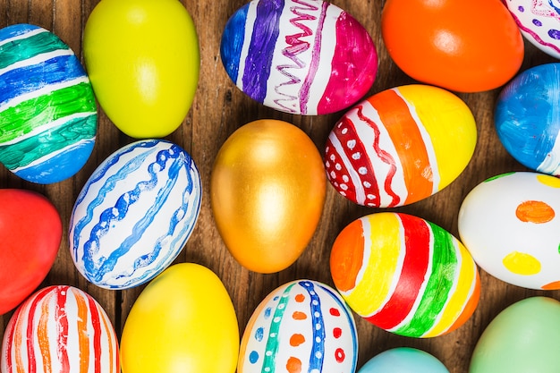 Easter eggs on wooden background