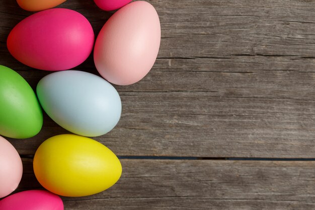 Easter eggs on wooden background