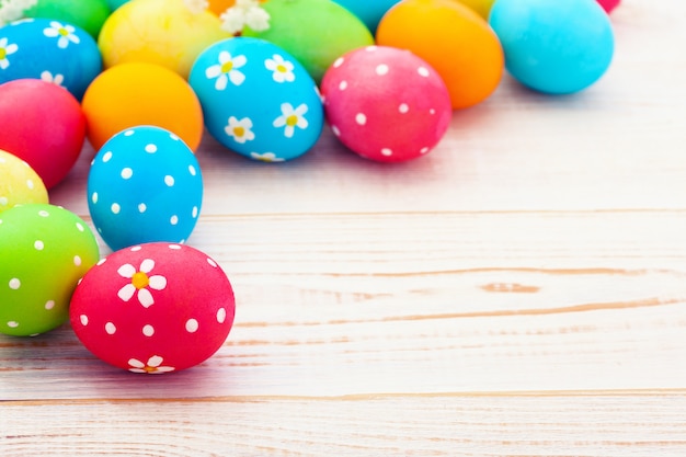 Easter eggs on wooden background