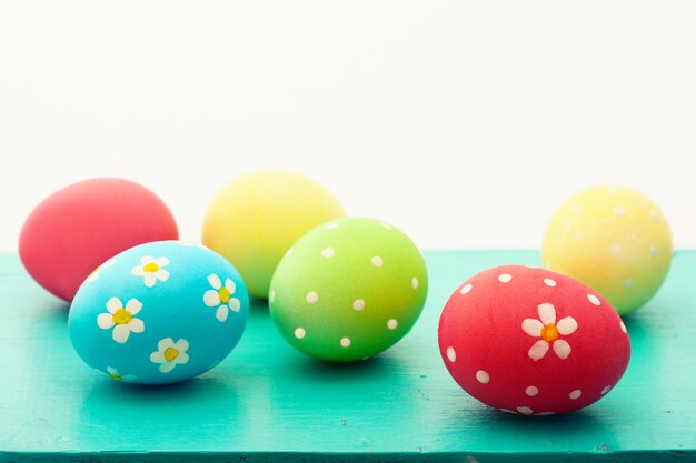 Easter eggs on wooden background