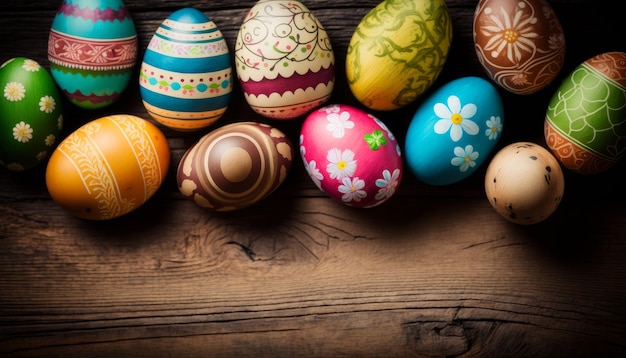 Easter eggs on wooden background