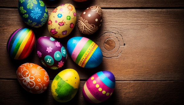 Easter eggs on wooden background