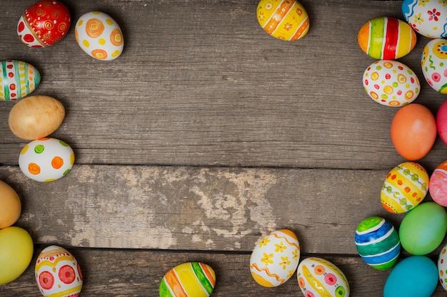 Easter eggs on wooden background