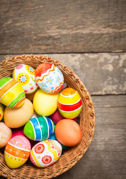 Easter eggs on wooden background