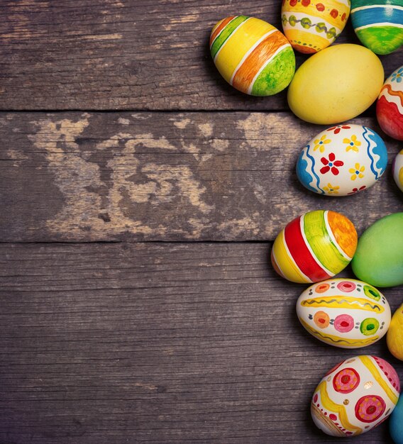 Easter eggs on wooden background