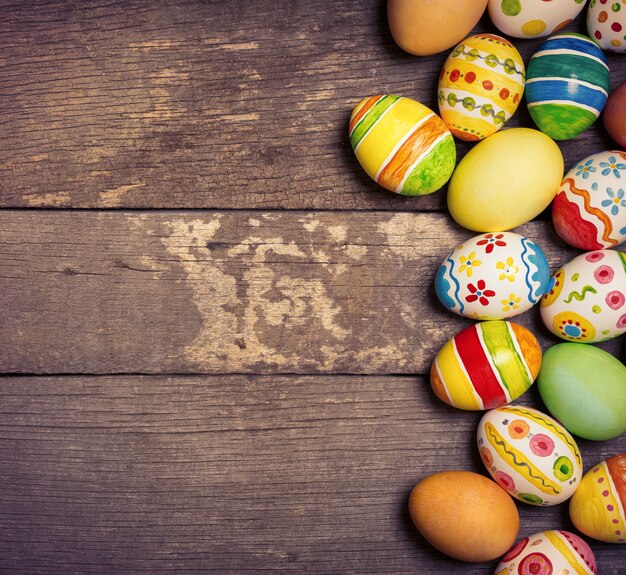 Easter eggs on wooden background