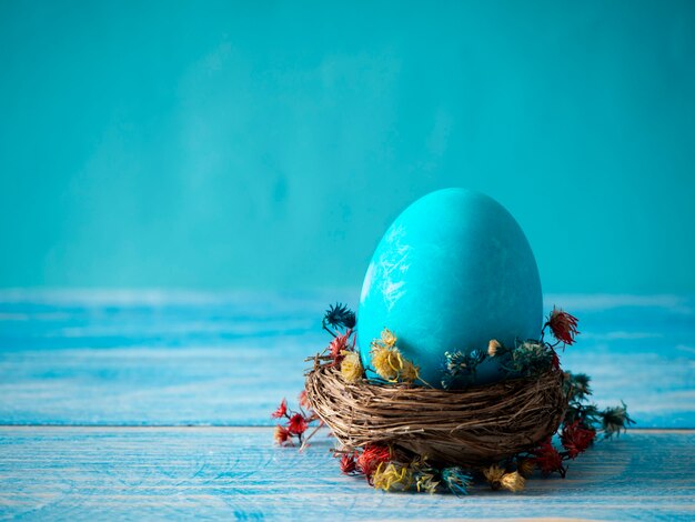 Easter eggs on wooden background 