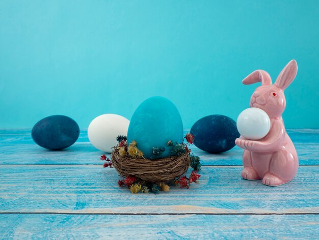 Easter eggs on wooden background 