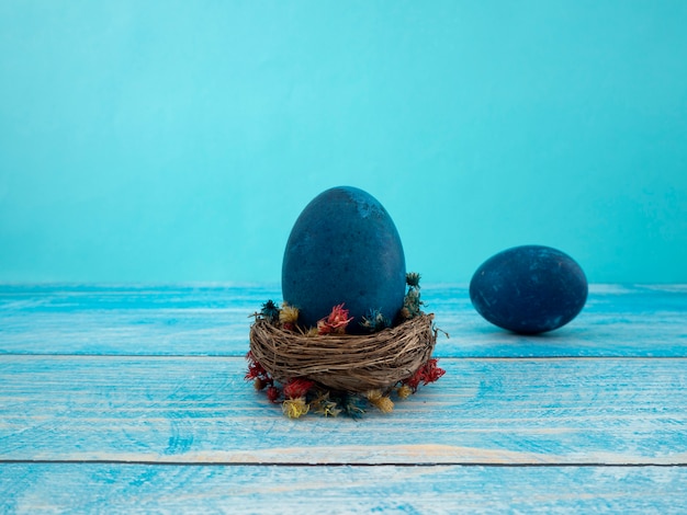 Easter eggs on wooden background 