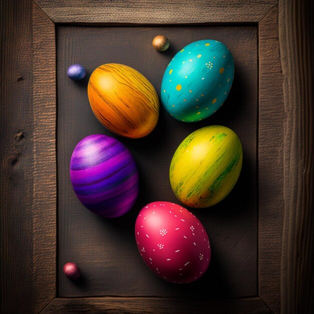 Easter eggs on wooden board