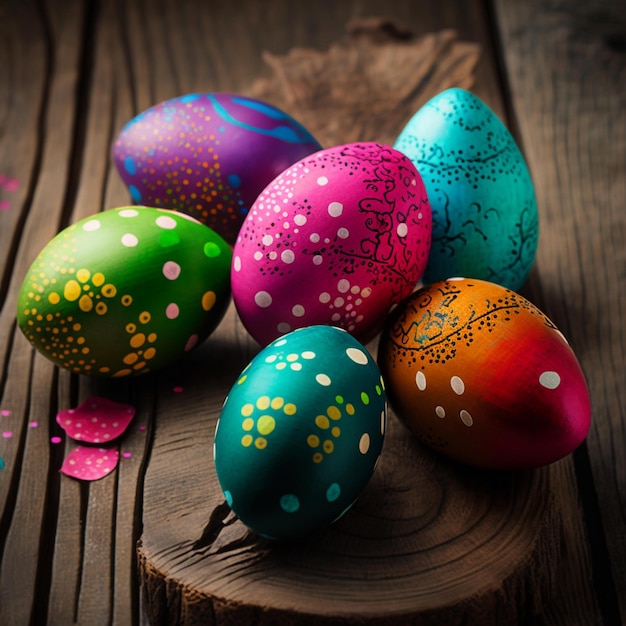 Photo easter eggs on wooden board