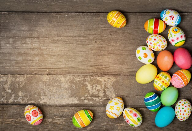 Easter eggs on wooden boards