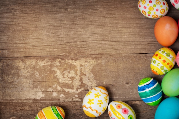 Easter eggs on wooden boards