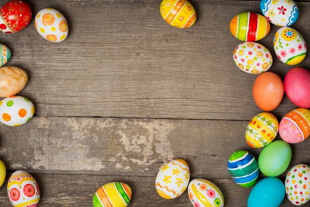 Easter eggs on wooden boards