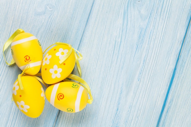 Easter eggs on wooden table