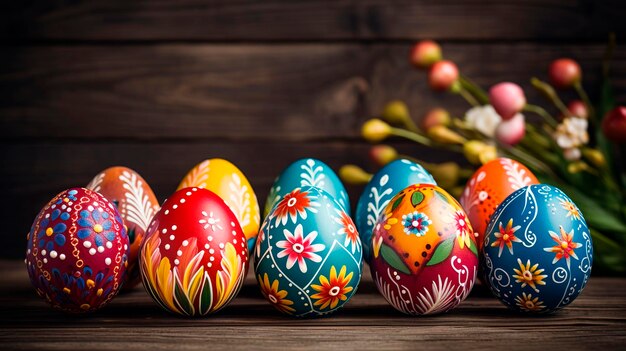 Easter eggs on a wooden table