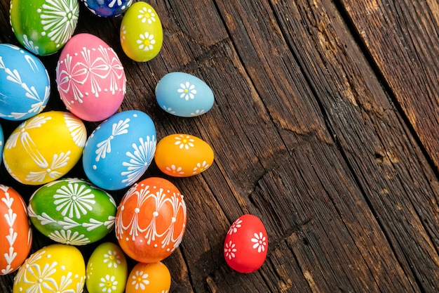 Easter eggs on wooden