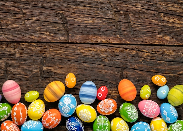 Easter eggs on wooden