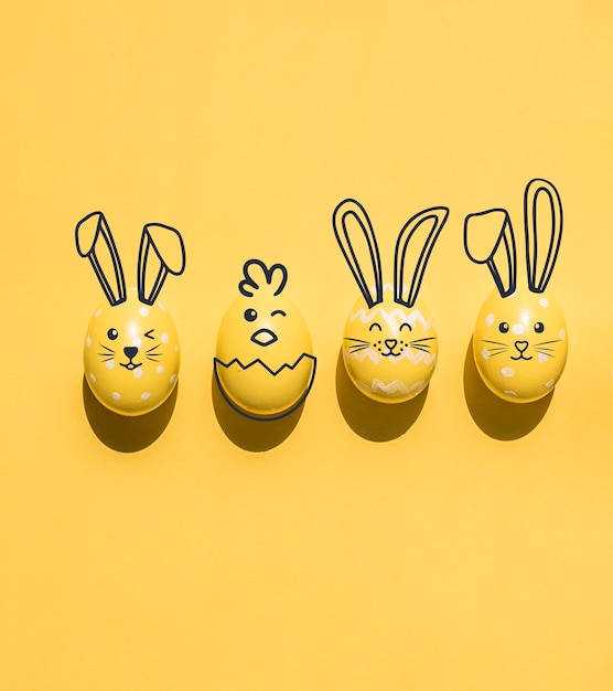 Easter eggs on yellow background