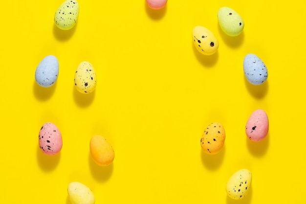 Easter eggs on a yellow background