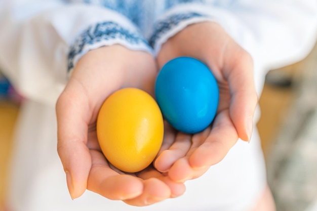 Easter eggs of yellowblue color in support of Ukrainian independence