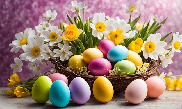 Easter elegance Still life with eggs and flowers