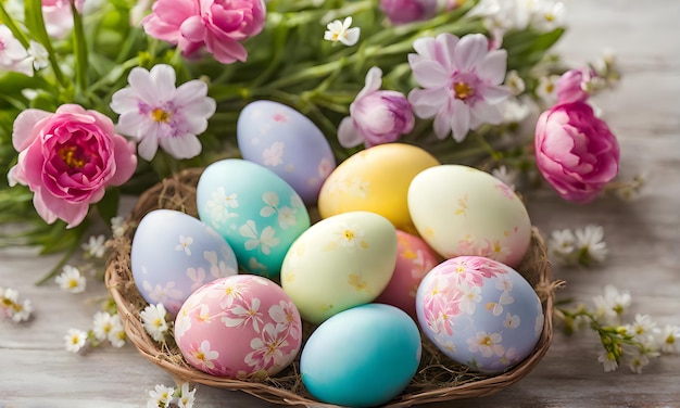 Easter elegance Still life with eggs and flowers