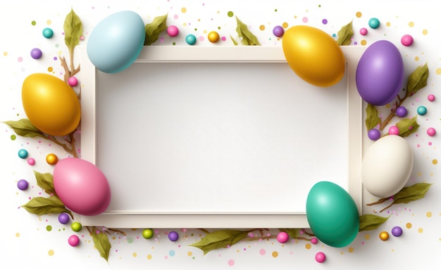 Easter frame with colorful eggs on a white background