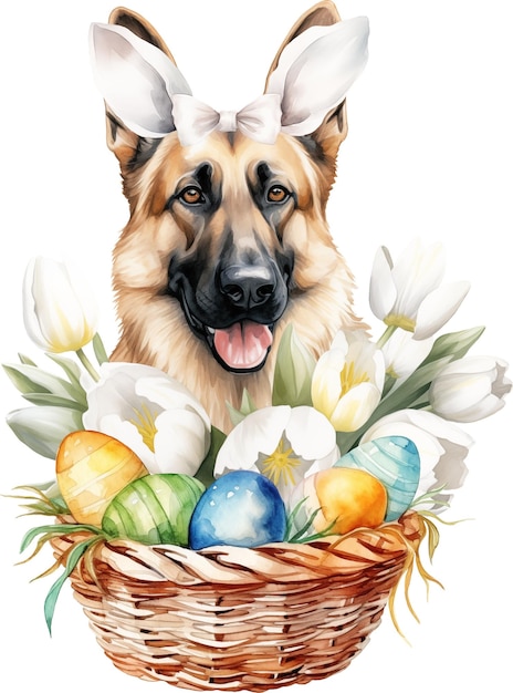 Easter german shepherd illustration