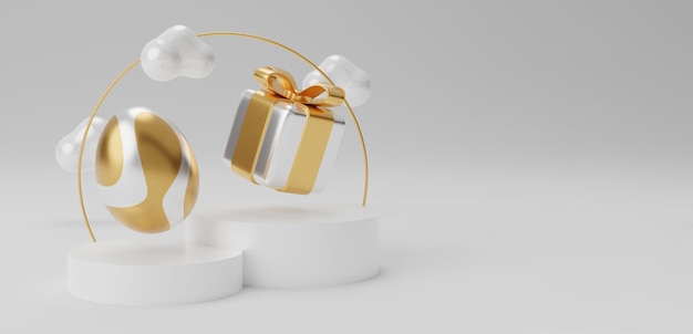 Пасхальный подарок подиум продукт дисплей золотой 3d рендеринг
