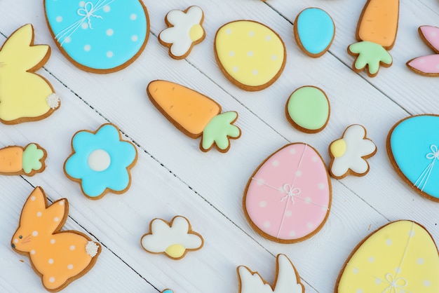 Easter gingerbread cookies. Egg shaped cookies and easter bunny.