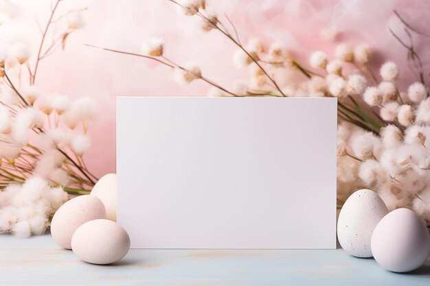 Photo easter greeting card mockup with copy space easter and spring holidays space for text generative ai